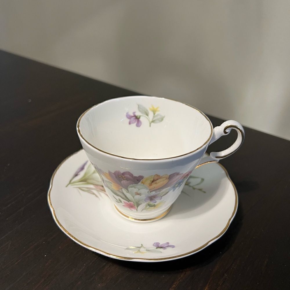 Allyn Nelson Collection Sheltonian Crocus Flowers  teacup and saucer set